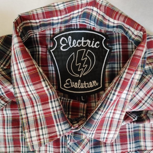 Electric Evolution Men's Red and Blue Plaid Button Up Shirt Large western - Picture 4 of 7